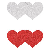 Pretty Pasties - Glitter Hearts - Red/Silver - 2 Pair